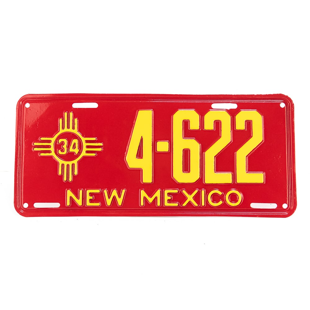 New Mexico 1934 License Plate: New Mexico 1934 restoration repaint on a lightly pitted plate in good condition. See pics.