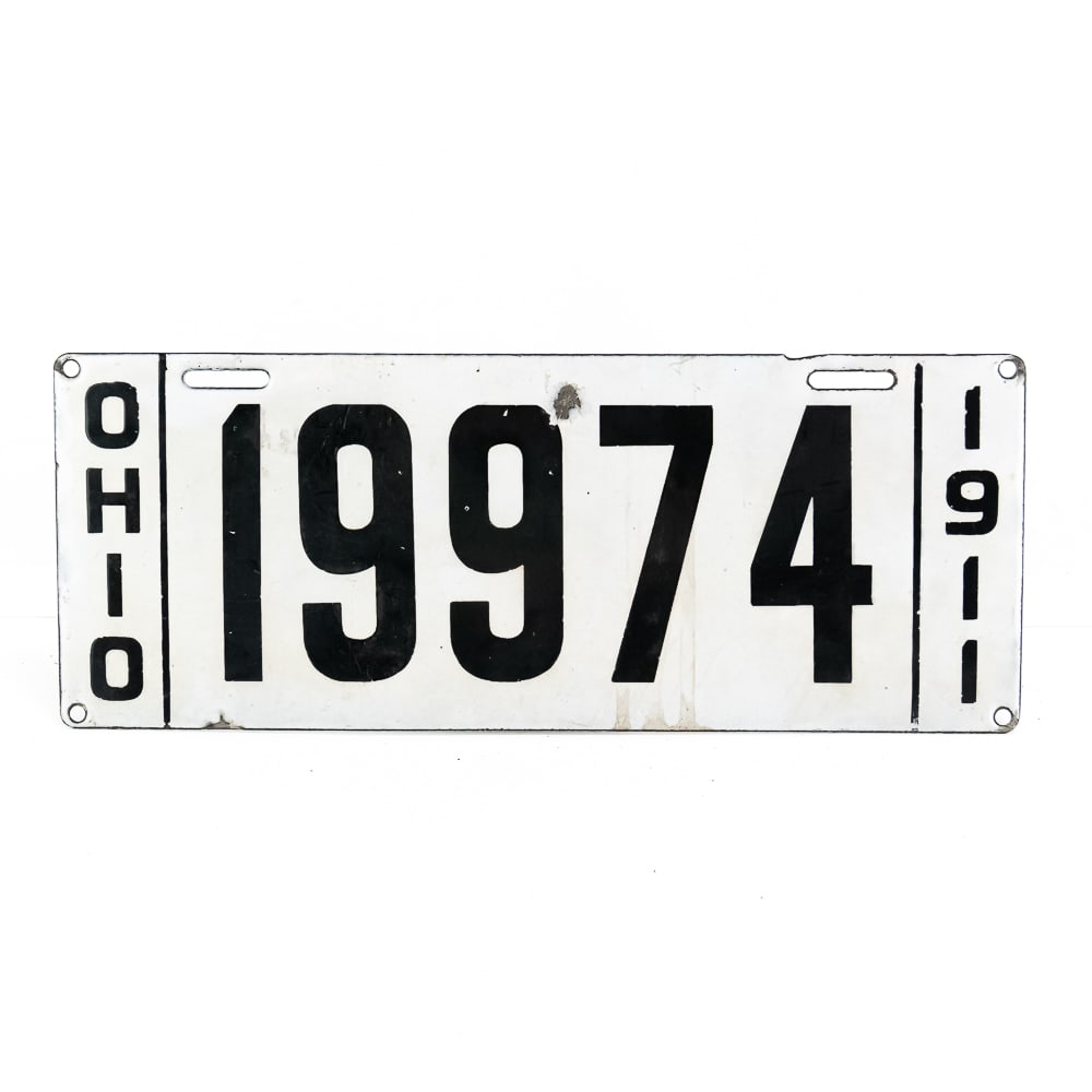 Ohio 1911 License Plate: Ohio 1911 porcelain in VG original condition with a large chip center top and a couple of smaller edge chips. See pics.