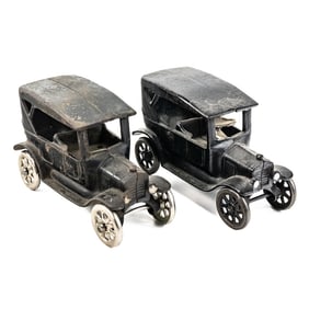 Pair of 1920s Arcade Ford Model T Cast Iron Cars
