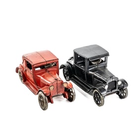 Pair of 1920s Arcade Model T Cast Iron Toy Cars