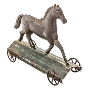 Antique Tin Trotting Horse Pull Toy