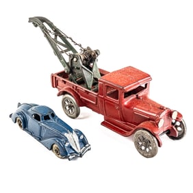 Arcade #210 R Tow Truck Wrecker & 1930s Hubley Streamline Coupe