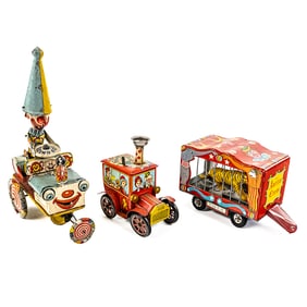 Unique Artie Tin Wind Up Clown Car & More