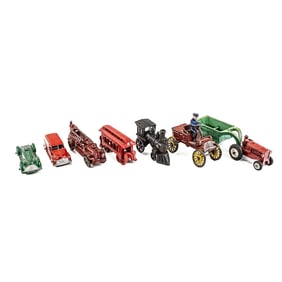 8" Arcade Cast Iron Toy Tractor w Trailer & More