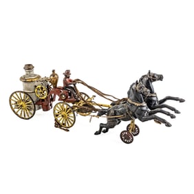 Wilkin's Toy Cast Iron Horse Drawn Fire Pump Wagon