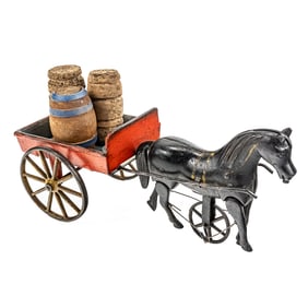 Antique Ives Cast Iron Articulated Toy Horse Cart