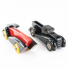 Pair of Vilac Art Deco French Wooden Toy Roadsters