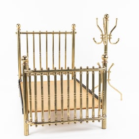 Vintage Doll-Size Brass Bed & Coat Rack
