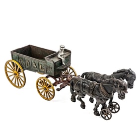 Antique 16" Hubley Horse Drawn 16" Coal Wagon