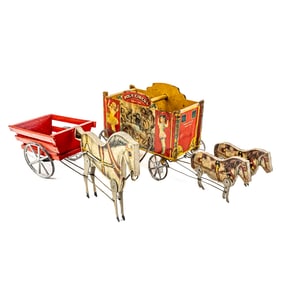 Antique Gibbs Wood Metal Pony Circus Monkey Wagon