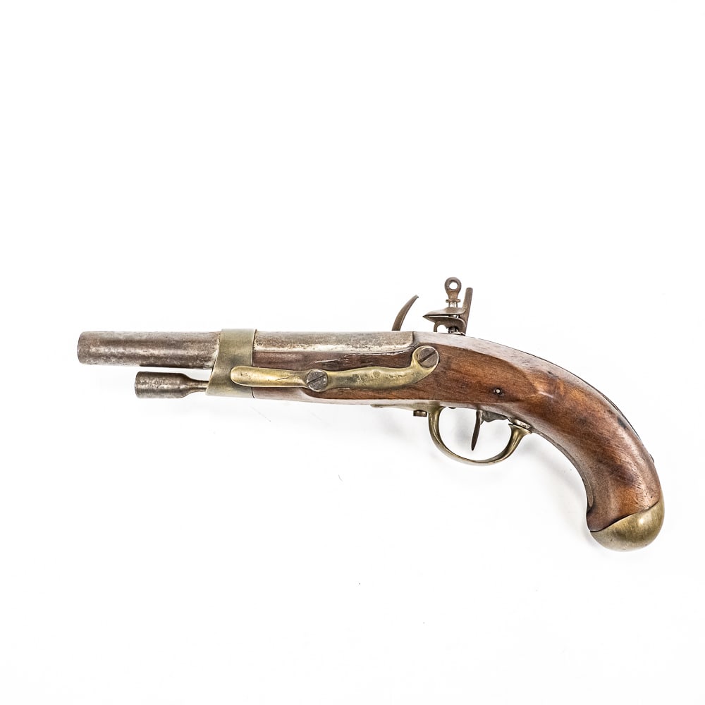 Imp de Charleville 17mm BP Pistol (C) nsn: Napolean War Era Imperial de Charleville Modèle An XIII 17mm Flintlock Pistol in very good vintage condition with light pitting and some wear. The pistol is marked on the lock plate "Manuf. Imp. de /