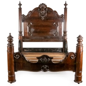 Huge 1850 Rococo Revival Mahogany Bed