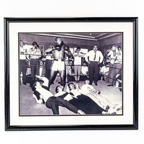 Framed Muhammad Ali Standing Over Beatles Photo