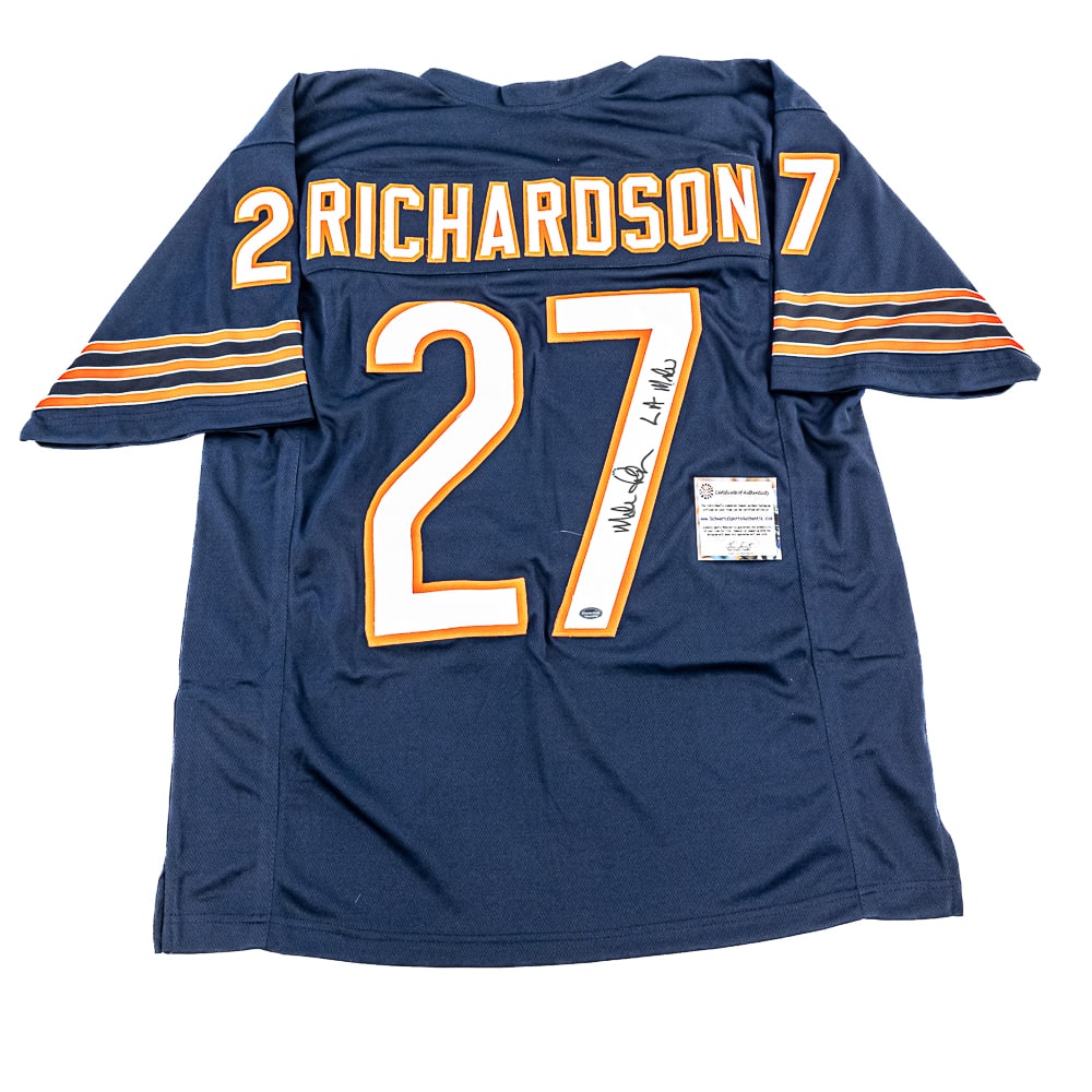 LA Mike Richardson Autographed Chicago Bear Jersey: Chicago Bears fan favorite LA Mike Richardson autographed tag less XL jersey. Excellent overall condition, presents extremely well; Schwartz Sports authentication certification A475837. Perfect additi