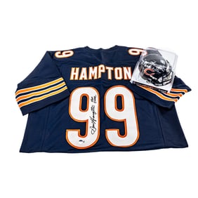 Dan Hampton HOF '02 Autographed Jersey Mini Helmet