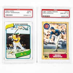 1980 Rickey Henderson & 1987 Greg Maddux PSA RC