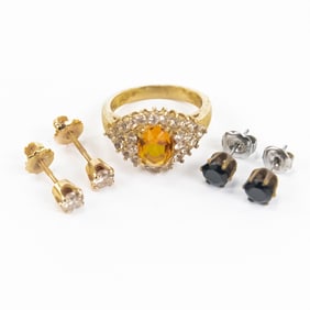 14K Yellow Gold Diamond Stud Earrings Pair & More