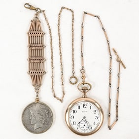 Elgin 345 Dress Watch With Peace Dollar Fob