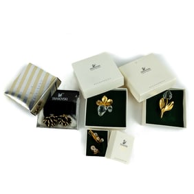 Collection (4) Swarovski Crystal Broaches Earrings