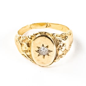 14k Yellow Gold Diamond Accented Signet Ring