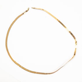 Vintage 14k Yellow Gold Herring Bone Necklace READ