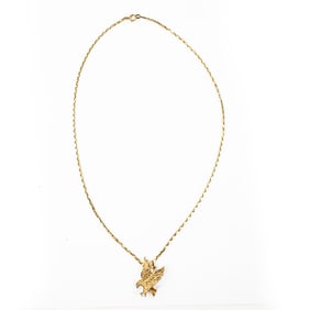 14K Yellow Gold Necklace w Soaring Eagle Pendant