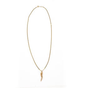 18" 14k Gold Necklace w Italian Horn Pendant