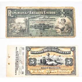1897 Banco Espanol la Isla de Cuba $5 Cinco Pesos+