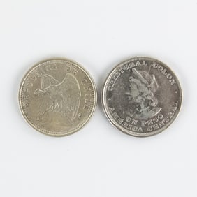 1895 El Salvador Un Peso & 1927 Chille 5 Peso Coin
