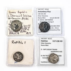 89 BC Sabinus Denarius Roman Rutilia Hardin & Pius