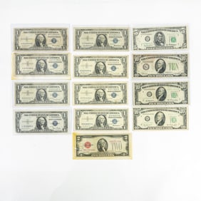 Assorted $1,$2, $5 & $10 FRN Bills & Silver Certs