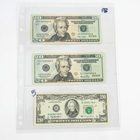 Unc. 1995 Star, 2006 & 2009 $20 FDR Notes Bills