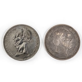 1847 & 1872 Netherlands 2.5 Gulden Silver Coins