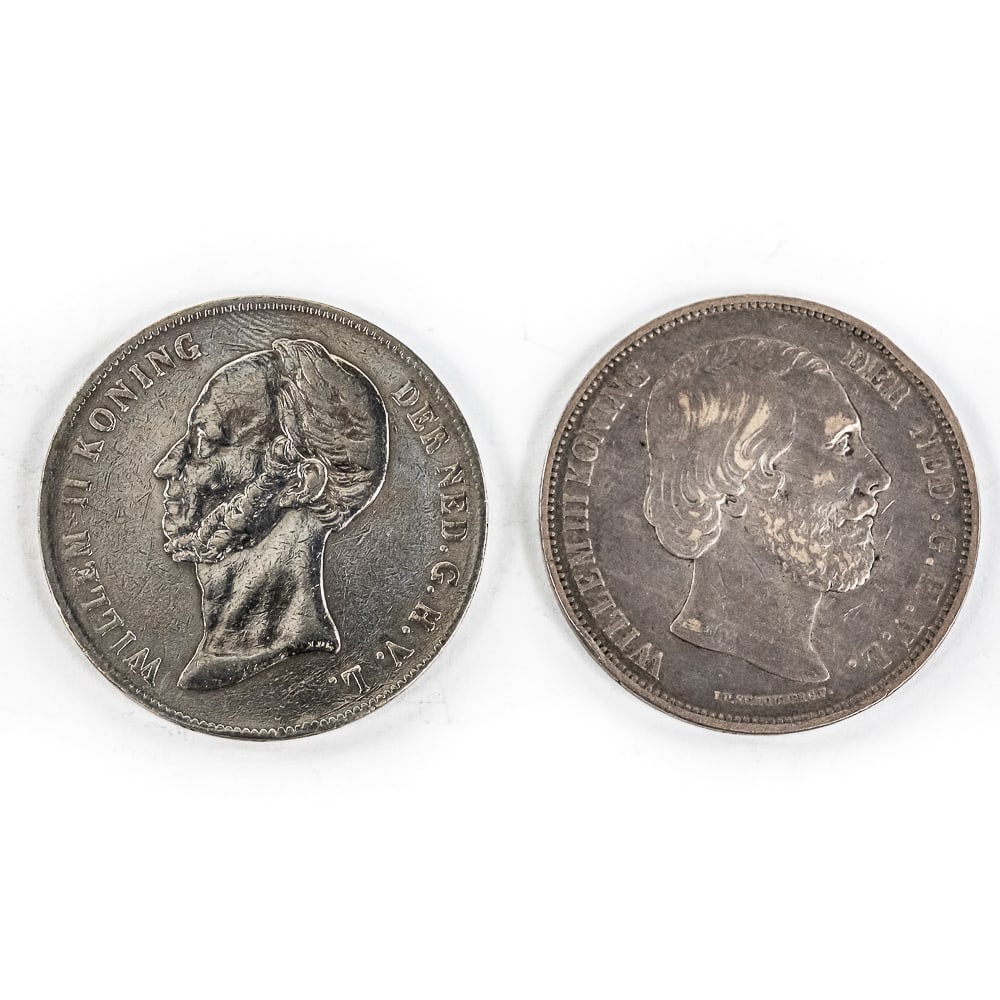 1847 & 1872 Netherlands 2.5 Gulden Silver Coins: 10% Buyer Premium + Online/Credit Card Fees if applicable on Coins & Currency Collection highlights 1847 Netherlands 2.5 Gulden (XF-AU details possible imperfection on reverce?)silver coin & 1872 Neth