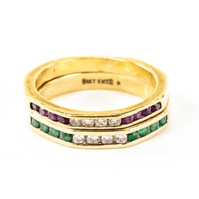 Pair of Ladies 14k Gold Diamond and Gemstone Rings