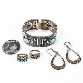 114 gram Sterling & Turquoise Bracelet Ring & More