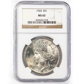 1924 Peace Silver Dollar $1 NGC MS 65