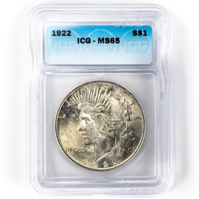 1922 Peace Silver Dollar $1 ICG MS 65