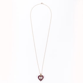 18" 14K Yellow Gold Ruby Accented Heart Pendant