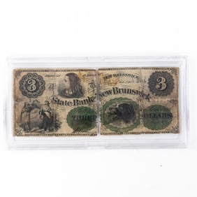 1863 $3 New Jersey New Brunswick State Bank Bill