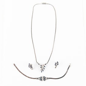 Gold Diamond & Sapphire Bracelet Necklace Earrings