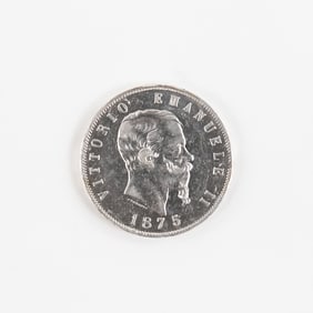 1875 Italy 5 Lire Silver M Milan Vittorio Emanuele