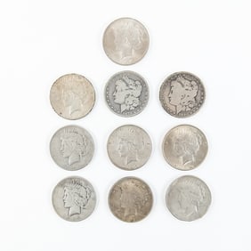 (10) Assorted Morgan & Peace Silver Dollars $1