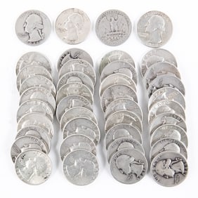 (40) Assorted Washington 90% Silver Quarters 25C