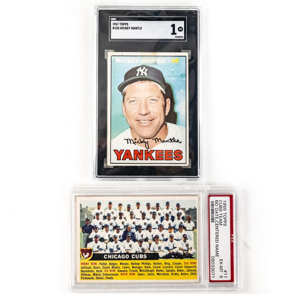 '67 Topps #150 Mickey Mantle SGC 1 & 56 Topps Cubs (1 of 5)