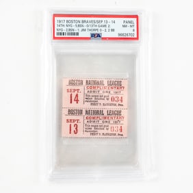 1917 Jim Thorpe Boston Braves Sept 13 Ticket PSA 8
