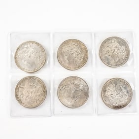 (5)XF AU 1881-S Morgan +1923-D Peace Silver Dollar