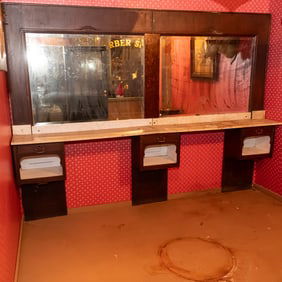 Three Station Oak Barbershop Back Bar