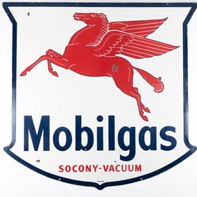 Rare 6 ft Mobil Pegasus Shield Porcelain Sign