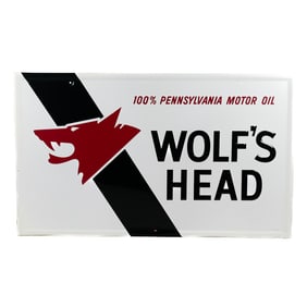 "Wolf's Head" Motor Oil Embossed Metal N.O.S. Sign